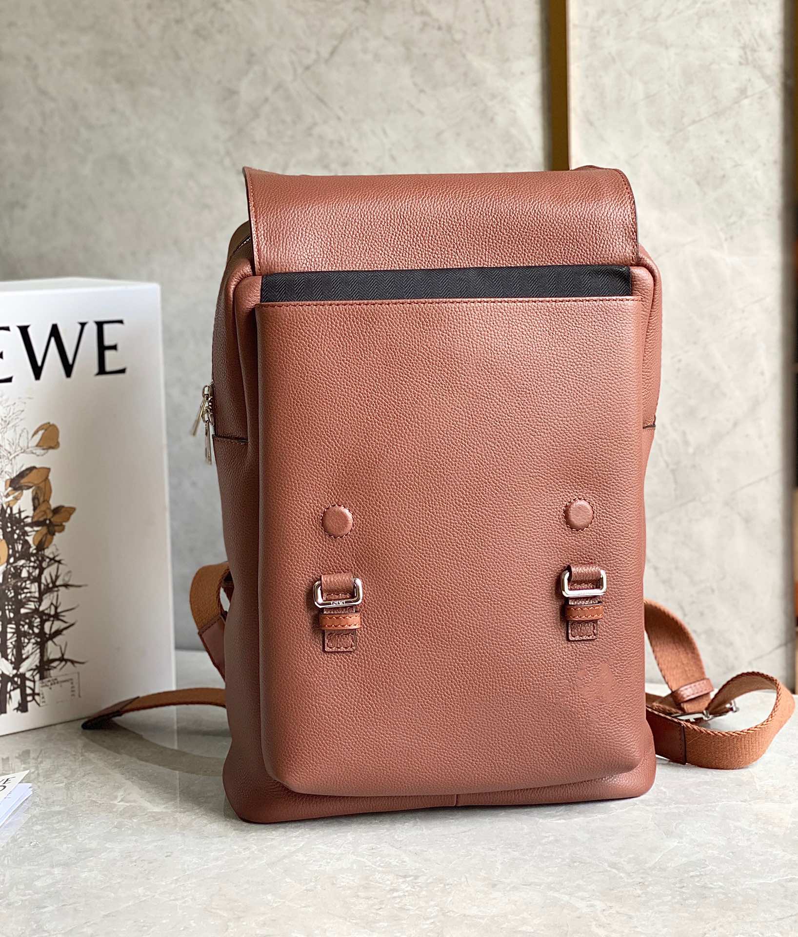 Loewe Military Backpack in Soft Grained Calfskin Sand Pink